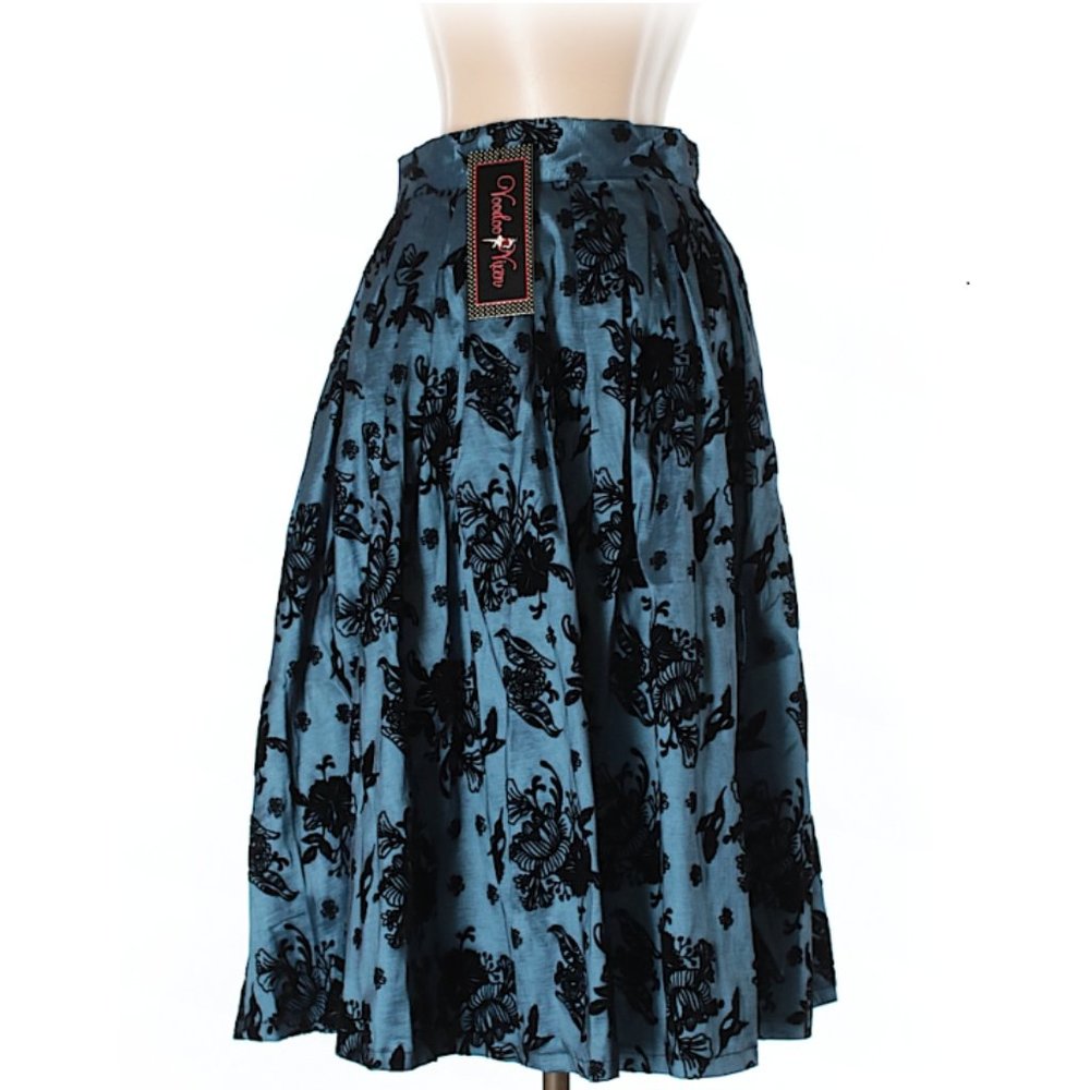 Voodoo Vixen Blue and Black Floral A-line Skirt